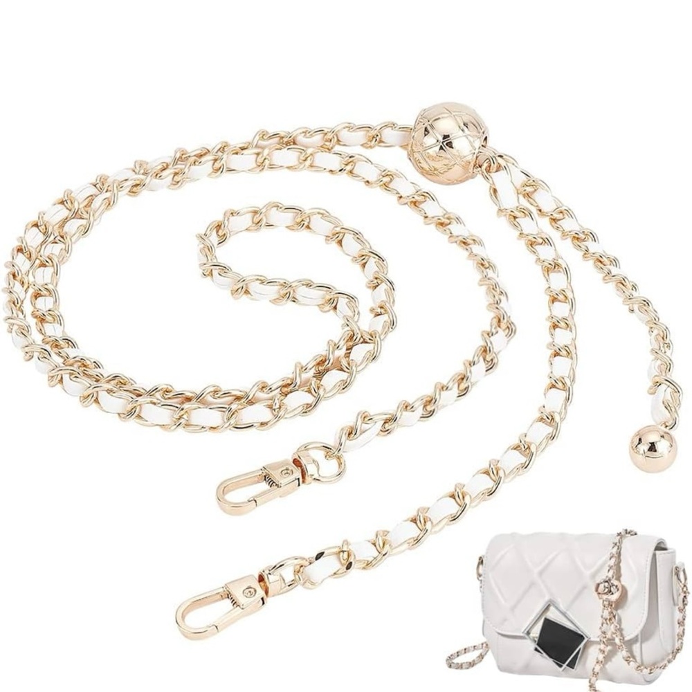 New White Gold Braided Leather Adjustable Purse Chain Strap